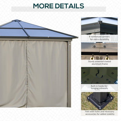 3 x 3(m) Hardtop Gazebo Canopy with Polycarbonate Roof, Aluminium Frame, Permanent Pavilion Garden Gazebo