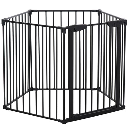 5 Panels Pet Playpen Metal Fence w/ Walk Through Door - Black