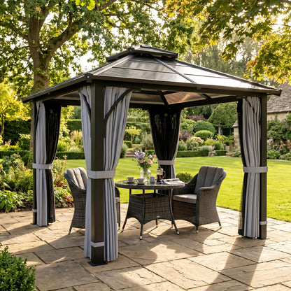 3 x 3(m) Hardtop Gazebo Canopy with 7mm Polycarbonate Double-Tier Roof, Garden Gazebo Permanent Pavilion