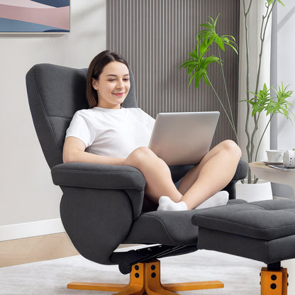 Linen-Look Recliner, with Storage Ottoman - Grey