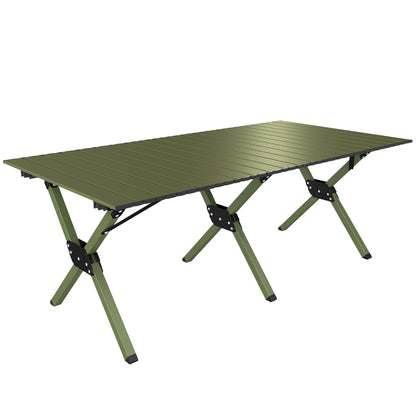 4ft Folding Camping Table, Waterproof Picnic Table with Roll Up Top, Carrying Bag and Metal Frame, Green