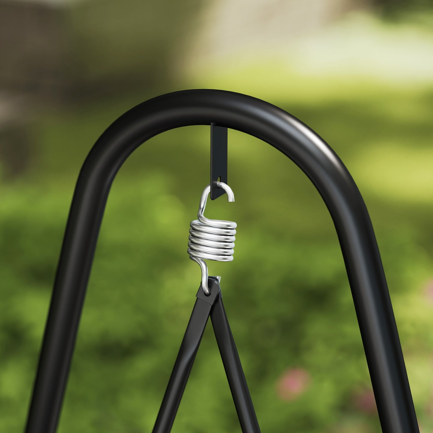 Rattan Swing Chair, Outdoor Garden Hanging Swing Seat with Stand and Seat Cushion, Porch Hanging Chair for Balcony, Garden