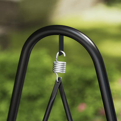Rattan Swing Chair, Outdoor Garden Hanging Swing Seat with Stand and Seat Cushion, Porch Hanging Chair for Balcony, Garden