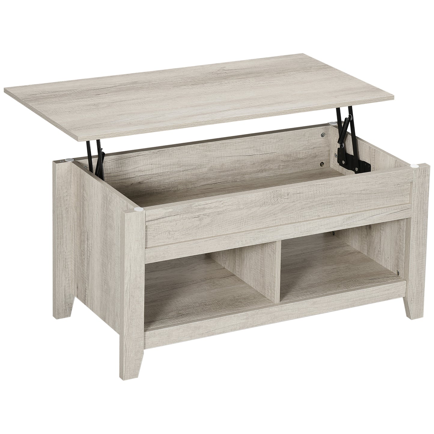 Lift Top Coffee Table w/ Hidden Storage Compartment Open Shelves Lift Tabletop Pop Up Centre Table for Living Room Oak Effect