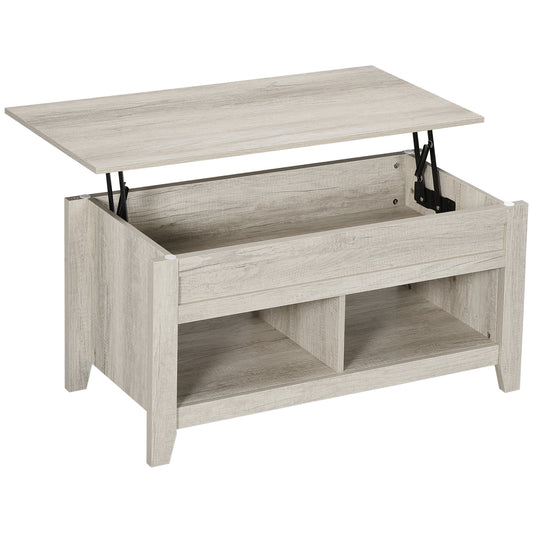 Lift Top Coffee Table w/ Hidden Storage Compartment Open Shelves Lift Tabletop Pop Up Centre Table for Living Room Oak Effect