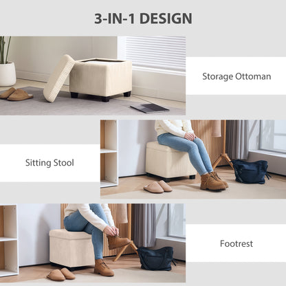 Storage Ottoman Bench, Corduroy Storage Chest Box with Wooden Legs, 40cm Bed End Bench for Living Room, Bedroom, Entryway