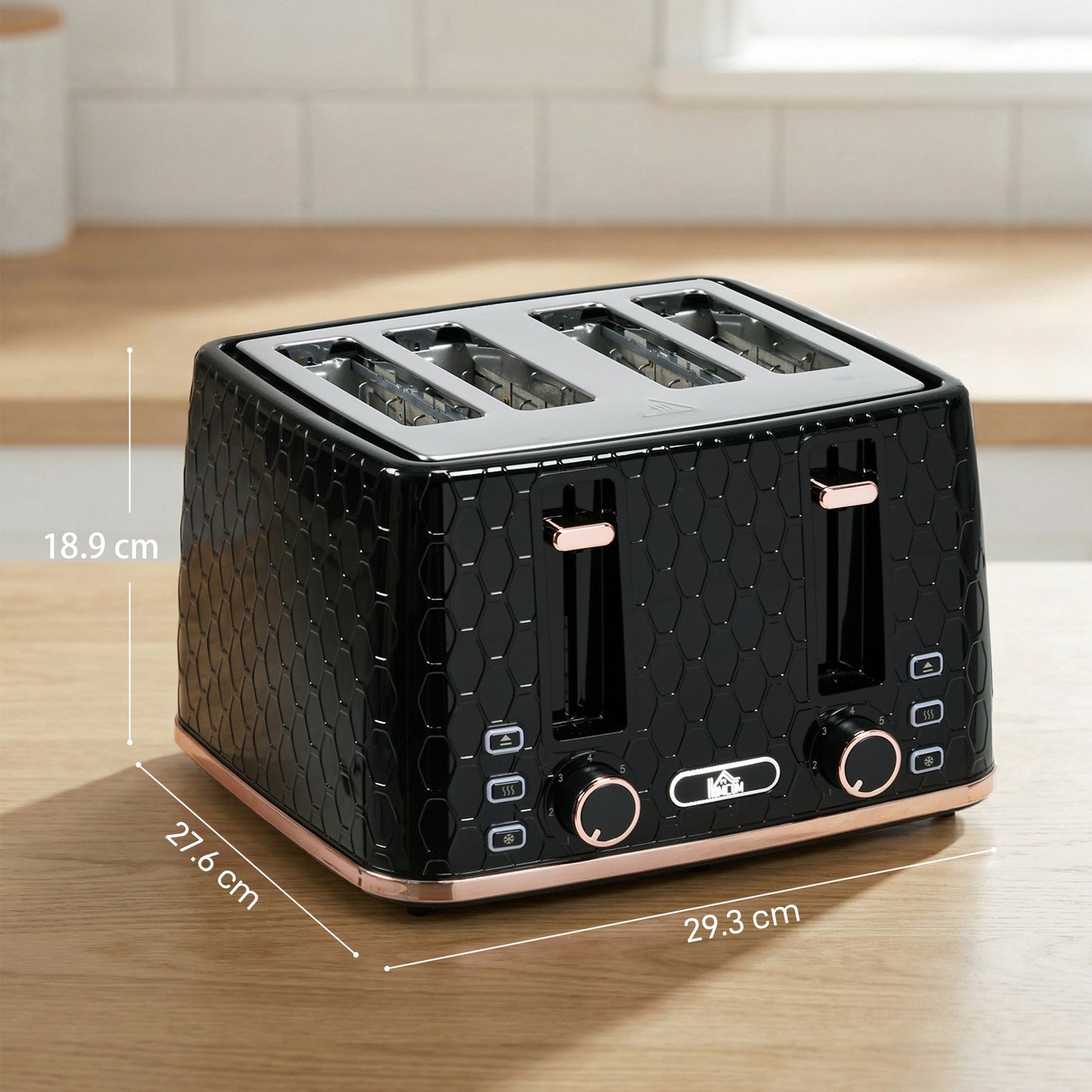4 Slice Toaster with 7 Browning Levels, High Lift, Reheat/Defrost/Cancel, Self-centring Function, Removable Crumb Tray
