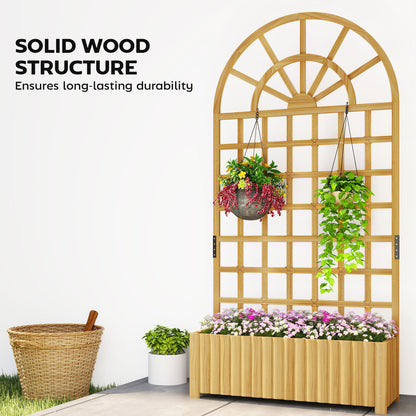 Wooden Raised Planter with Trellis, Raised Bed for Garden with Lattice and Drainage Holes for Climbing Plants