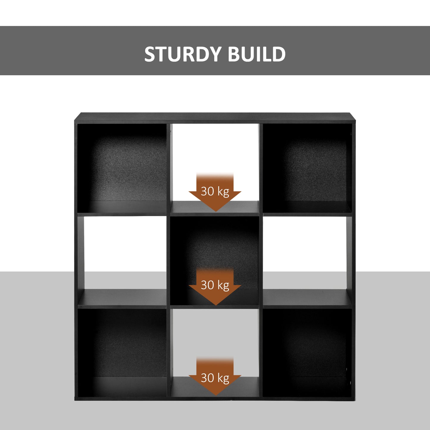 3-tier 9 Cubes Storage Unit Particle Board Cupboard Bookcase Organiser Home Office Shelves, Black