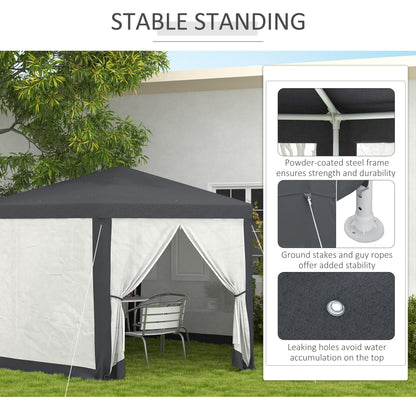4M Hexagon Gazebo, Netting Party Tent, Patio Canopy Outdoor Event Shelter for Activities, Shade Resistant, Dark Grey