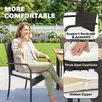 7 Piece Rattan Garden Furniture Set, 6 Seater Garden Table and 6 Stackable Chairs with Extendable Acacia Wood Tabletop