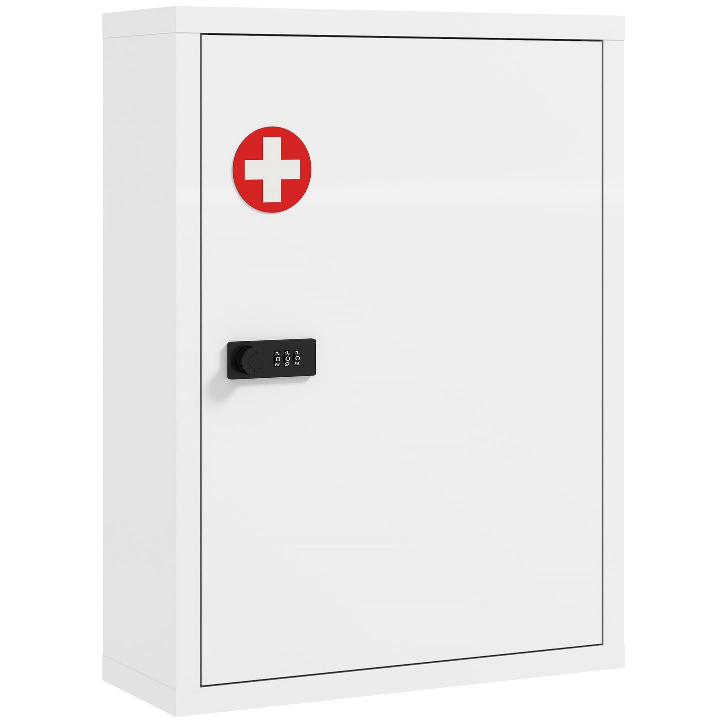 Wall Mount Medicine Cabinet, Bathroom Cabinet with Combination Lock, Door and Storage Shelves, White