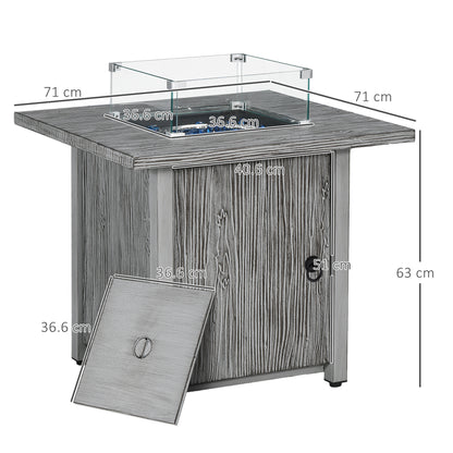71cm 50,000 BTU Gas Fire Pit Table with Cover and Glass Screen - Grey