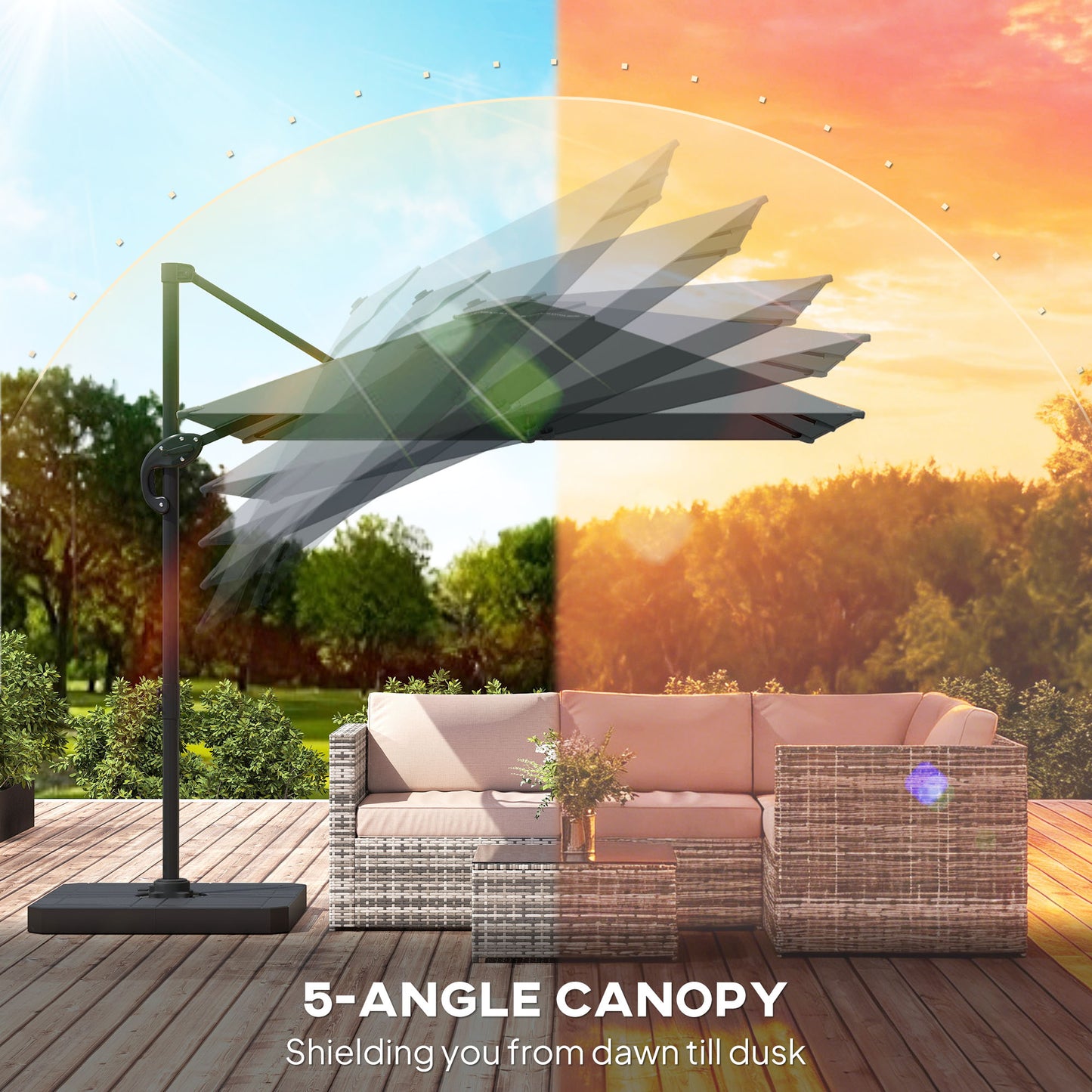 2.4 x 2.4m Cantilever Parasol with Umbrella Weights, UPF50+ Offset Outdoor Umbrella w/ Easy Tilt Adjustment, Dark Grey
