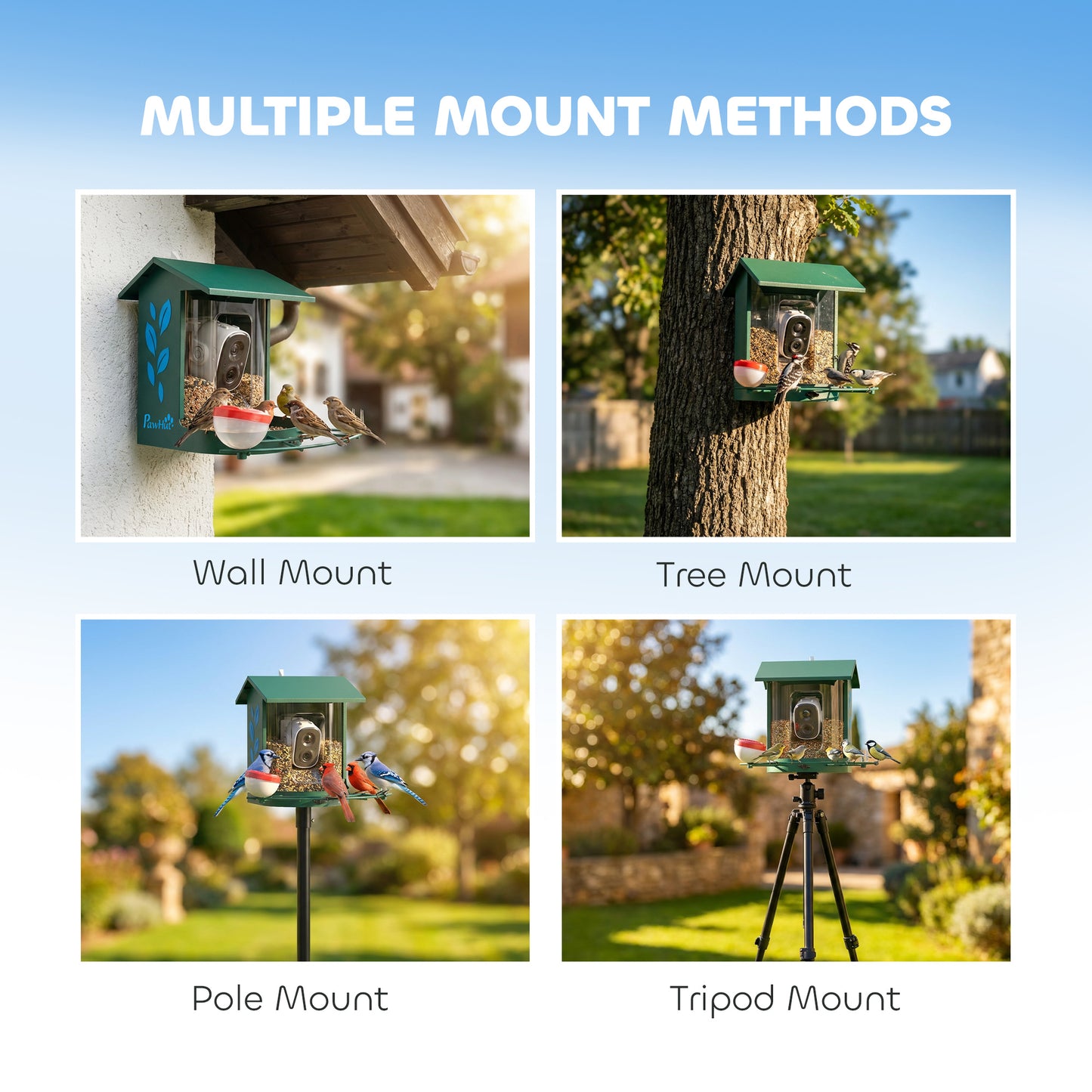 Smart Bird Feeder Camera 2K HD with AI Identifies 16,000+ Species, 2K HD Auto Capture Video, APP Instant Notifications