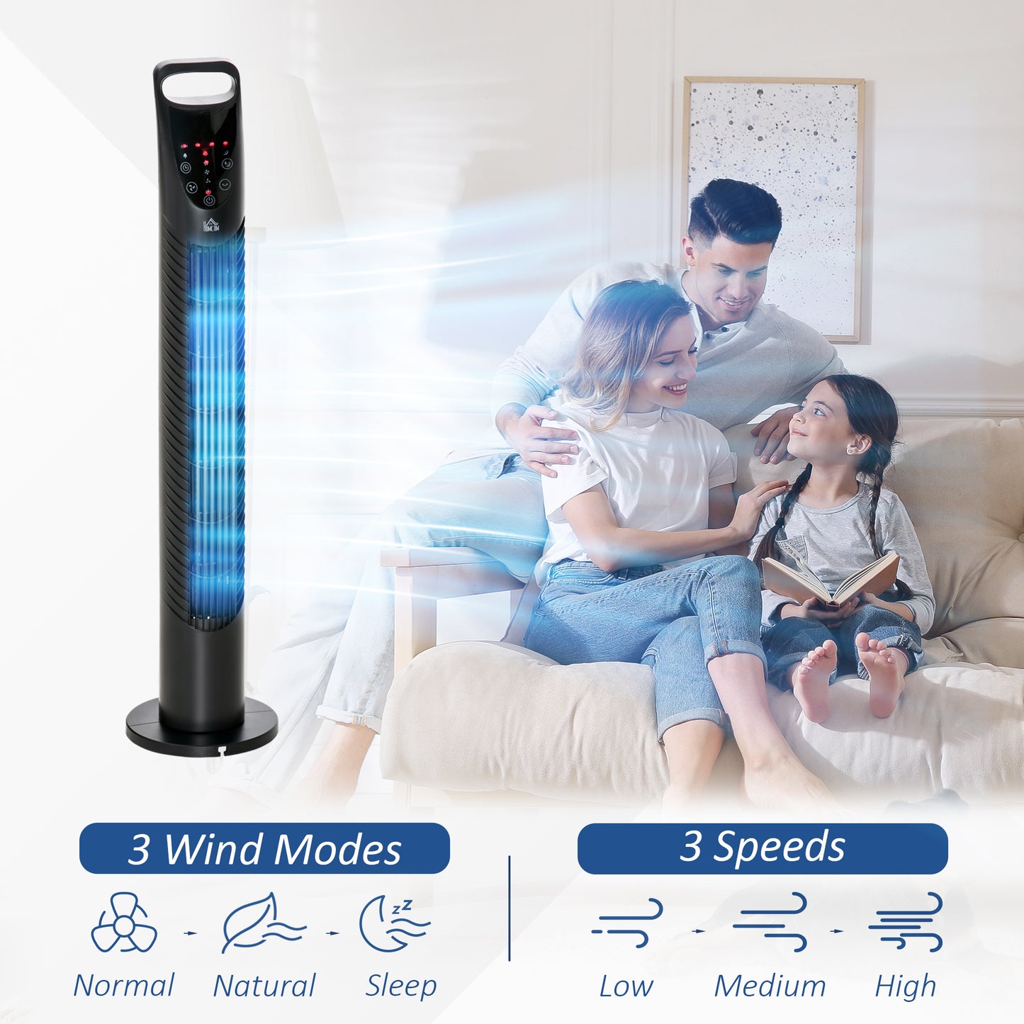 31 Inch Bladeless Oscillating Tower Fan with 70° Oscillation, Remote Control, 7.5H Timer, 3 Speed 3 Modes