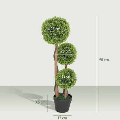 Decorative Artificial Trees Boxwood Ball Topiary Trees Set of 2 in Pot, Fake Plants for Home Indoor Outdoor Decor