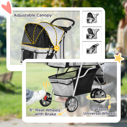 3 Wheel Pet Stroller for Small and Miniature Dogs, Grey