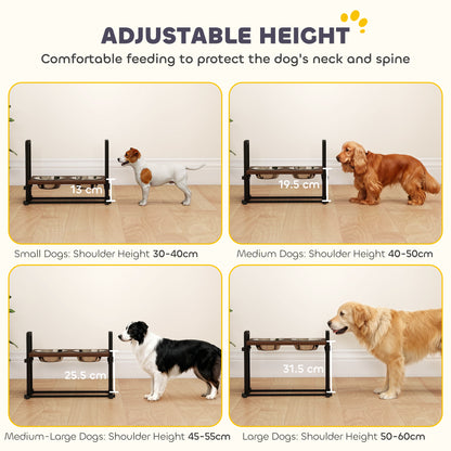Raised Dog Bowls with Stand, 4 Heights Adjustable Pet Feeder with 3 Adjustable Angles for Small, Medium & Large Breeds, Brown
