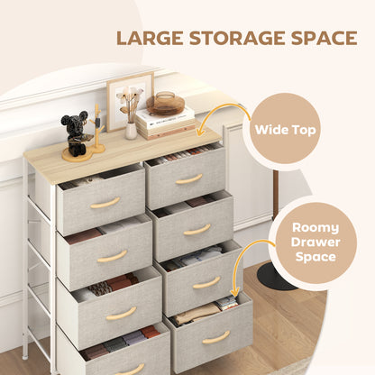 Fabric Chest of Drawers, Industrial Bedroom Dresser with 8 Fabric Drawers, Steel Frame and Wooden Top for Nursery
