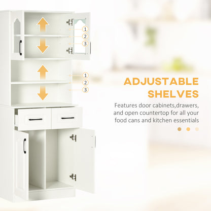 Kitchen Cupboard, Freestanding Storage Cabinet with 2 Adjustable Shelves, 2 Drawers and Open Counter for Living Room