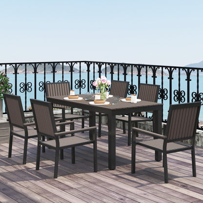 6 Seater Garden Dining Set with Stackable Chairs, Aluminium Frame, Rectangular Plastic Top, Garden Furniture Set