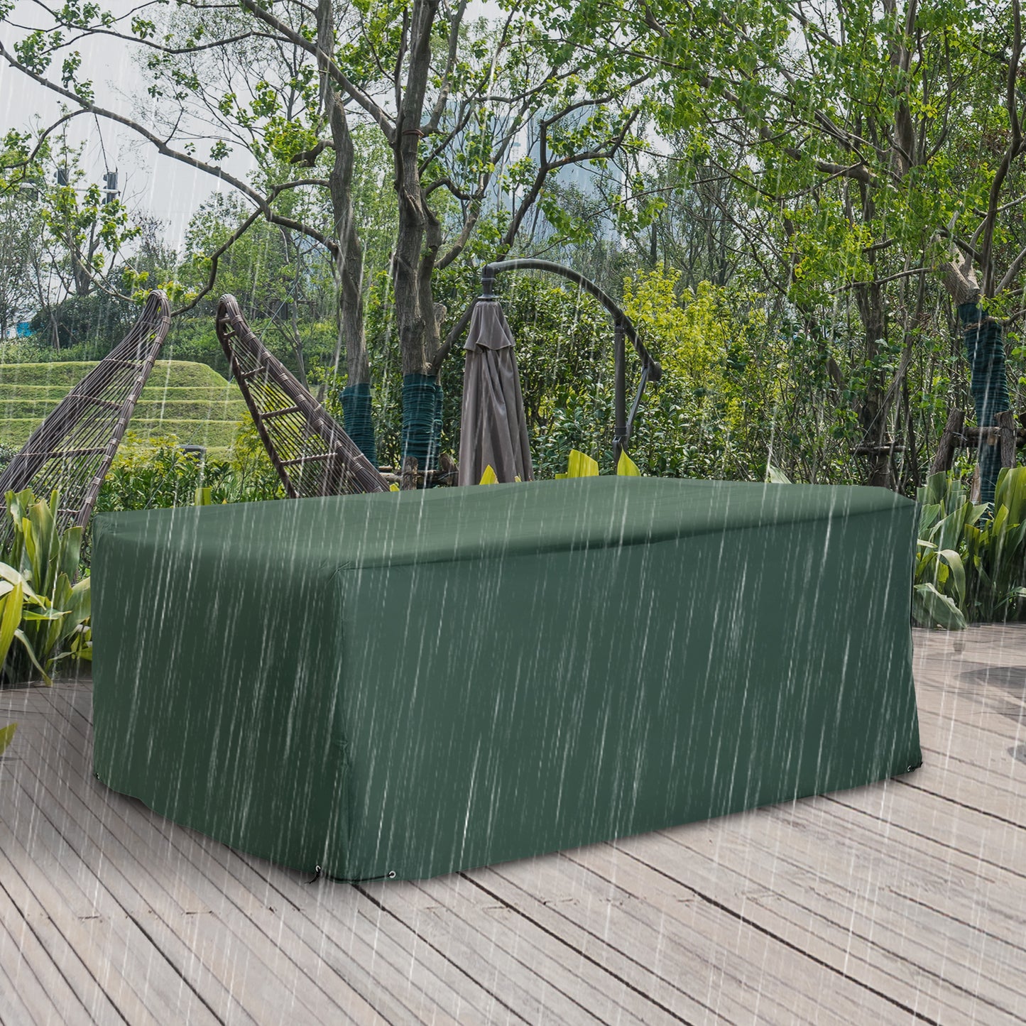 Garden Furniture Cover, Oxford Fabric Outdoor Rectangular Rattan Furniture Cover with PE Coating, Waterproof, Windproof