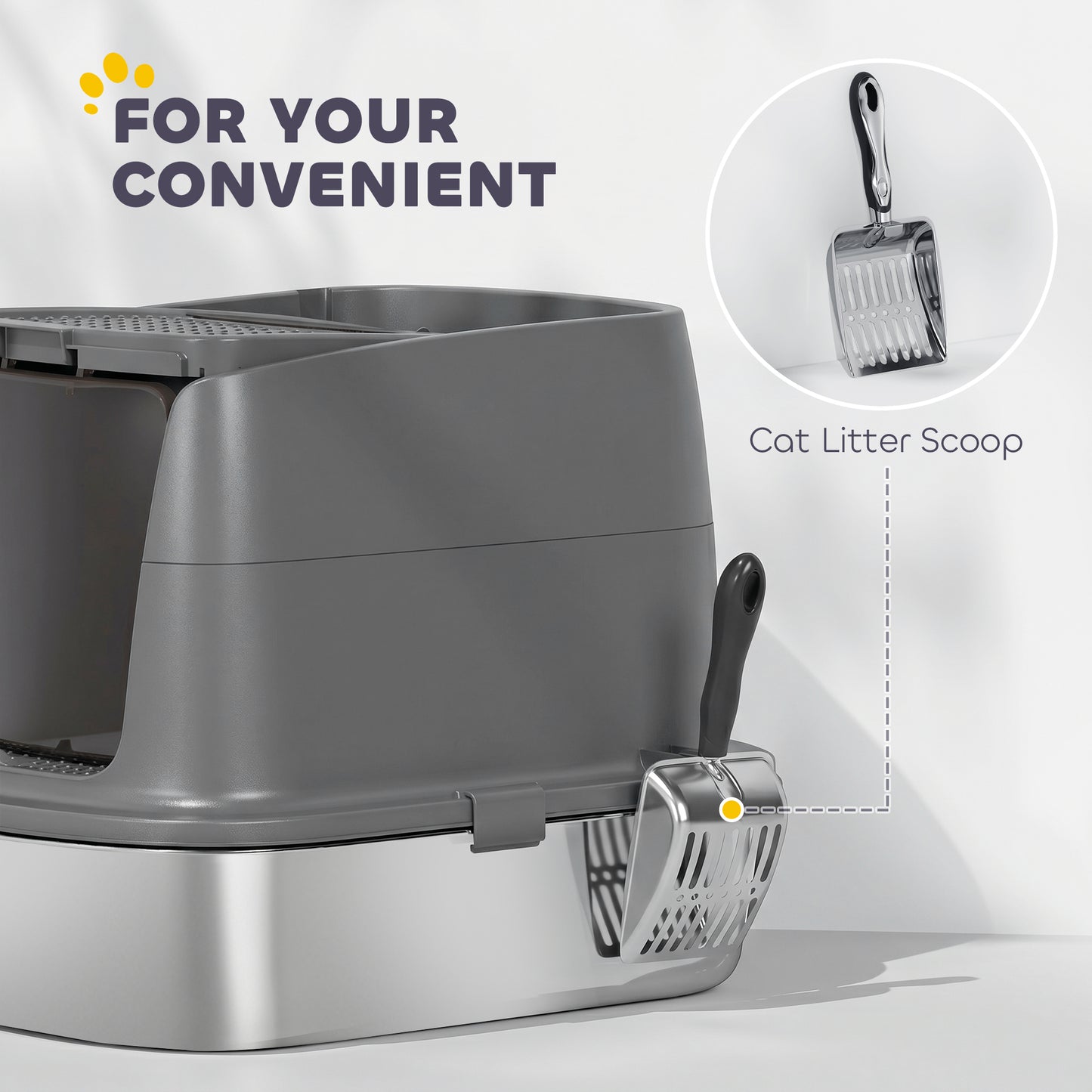 Large Stainless Steel Litter Box, Enclosed Metal Cat Litter Tray with Scoop, Deodoriser Bag, Front-Entry and Top-Exit