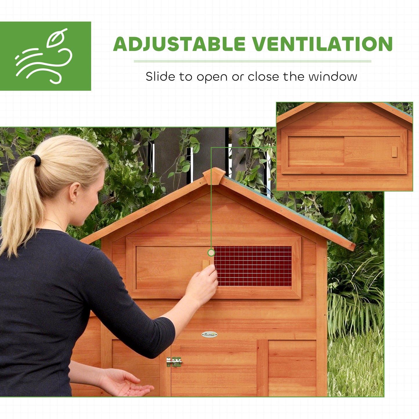 Chicken Coop, Wooden Hen House with Nesting Box, Pull-Out Tray, Sliding Window, Waterproof Roof, Perches and Ramp