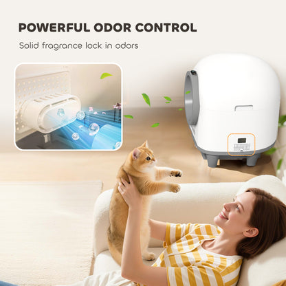 80L Extra Large Self Cleaning Cat Litter Tray with APP Control, Safety Protection, Odor Removal