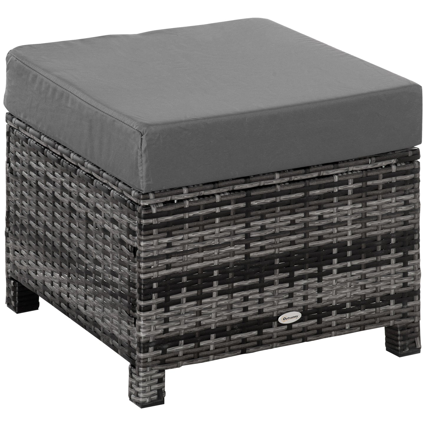 Rattan Footstool Wicker Ottoman with Padded Seat Cushion Outdoor Patio Furniture for Garden Poolside Living Room