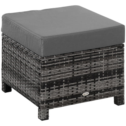 Rattan Footstool Wicker Ottoman with Padded Seat Cushion Outdoor Patio Furniture for Garden Poolside Living Room