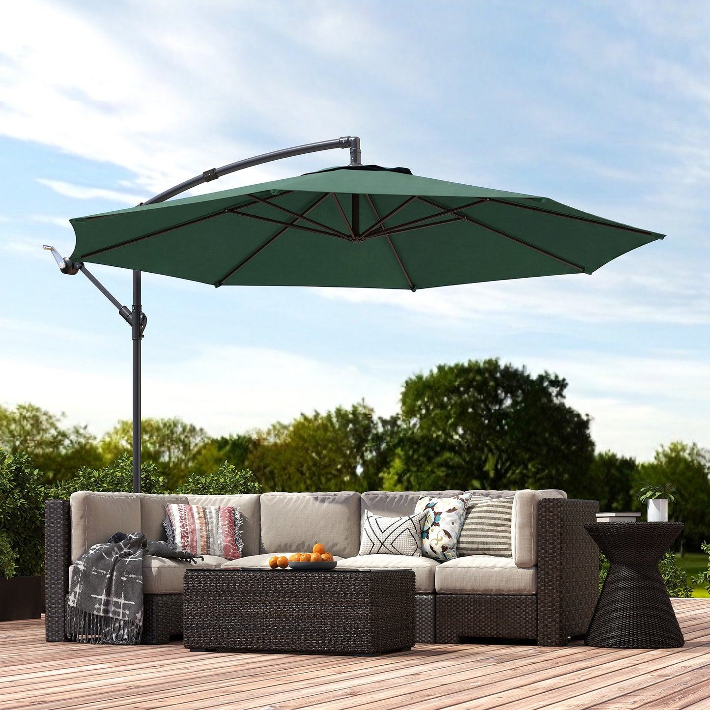 3 m Overhanging Cantilever Parasol, with Cross Base - Dark Green