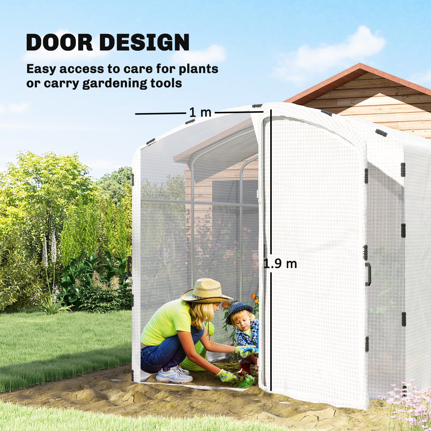 Polytunnel Greenhouse Walk-in Grow House with UV-resistant PE Cover, Door and Galvanised Steel Frame, 3 x 2 x 2m, White