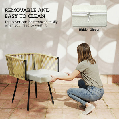 5 Piece Garden Furniture Set, Garden Dining Set with Wood-Plastic Table and 4 Armchairs, Beige