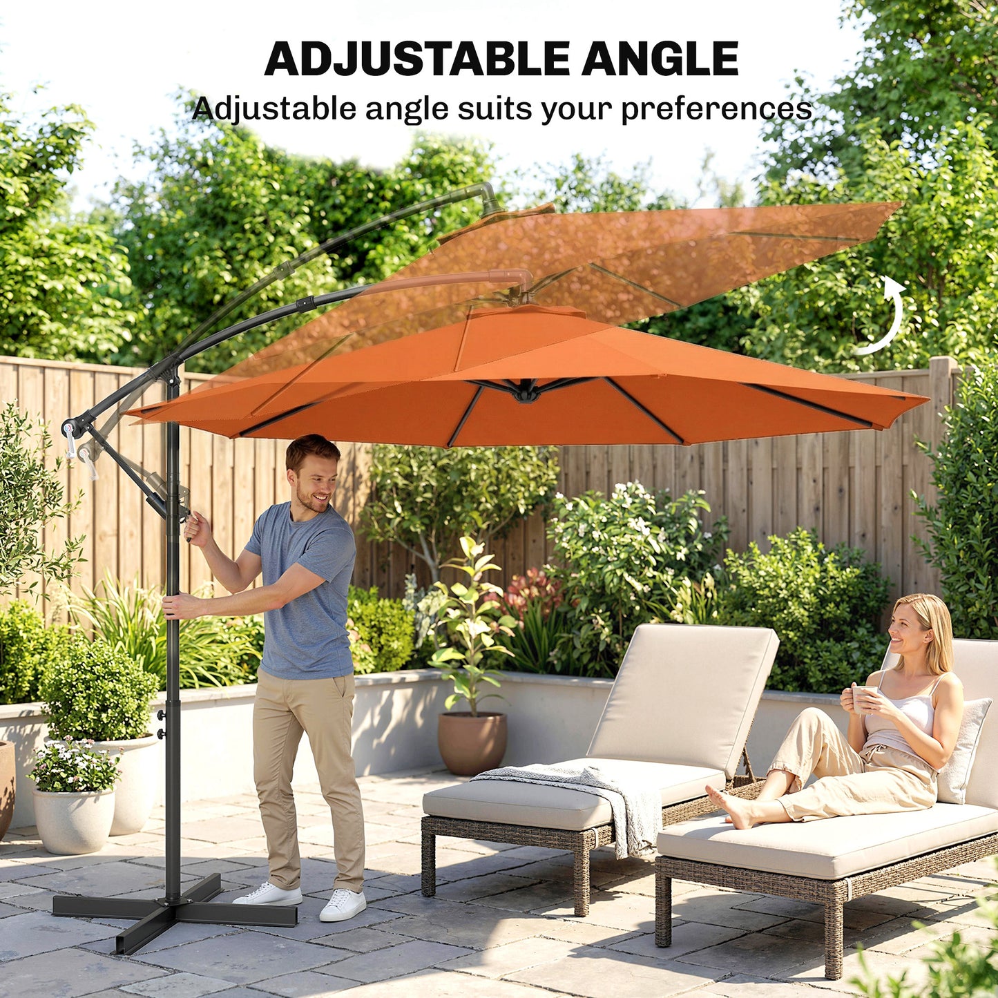 3 m Cantilever Parasol with Cross Base, Offset Outdoor Umbrella with Crank Handle, Hanging Sun Shade, Orange