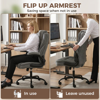Office Chair, Ergonomic Desk Chair with Flip-up Armrest, Pocket Springs, Swivel Wheels, Adjustable Height, Dark Grey