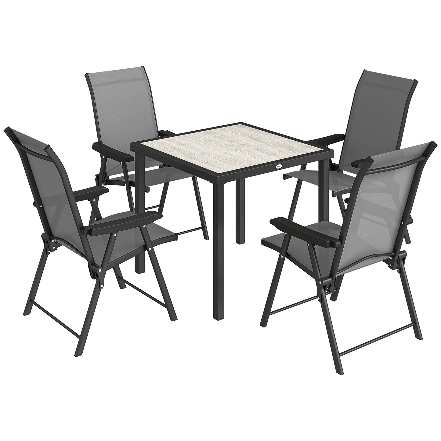5 Pieces Outdoor Dining Set, Garden Dining Set for 4 with Square Table and Folding Chairs, Grey