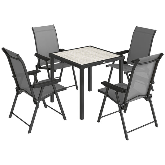 5 Pieces Outdoor Dining Set, Garden Dining Set for 4 with Square Table and Folding Chairs, Grey