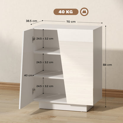 High Gloss Storage Cabinet, Freestanding Storage Cupboard with Adjustable Shelves for Living Room, Bedroom, Hallway, White