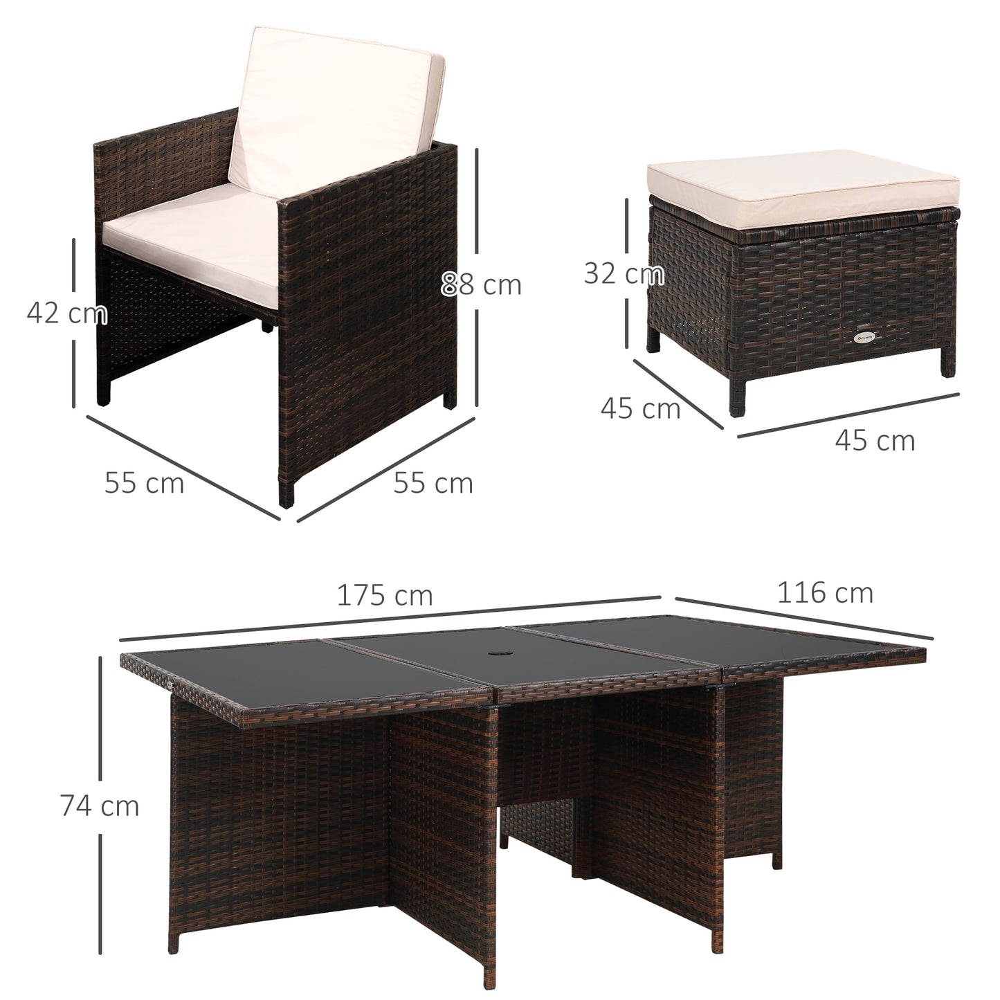 10 Seater Rattan Cube Garden Furniture Set with Parasol Hole, Rattan Dining Set with Cushions