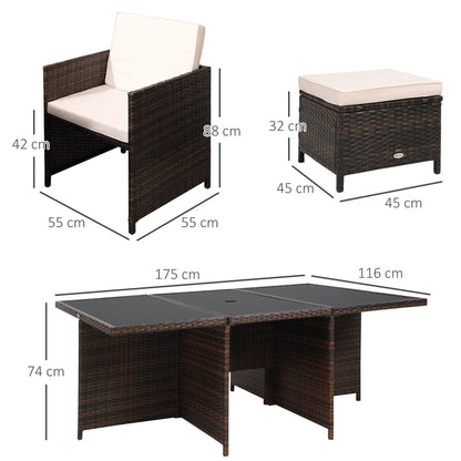 10 Seater Rattan Cube Garden Furniture Set with Parasol Hole, Rattan Dining Set with Cushions