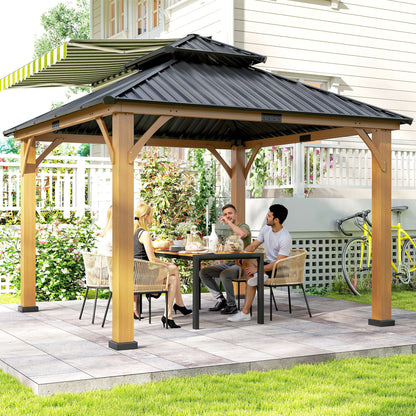 3.5 x 3.5m Outdoor Hardtop Gazebo Canopy with Two-tier Metal Roof and Solid Wood Frame Outdoor Patio Shelter for Patio
