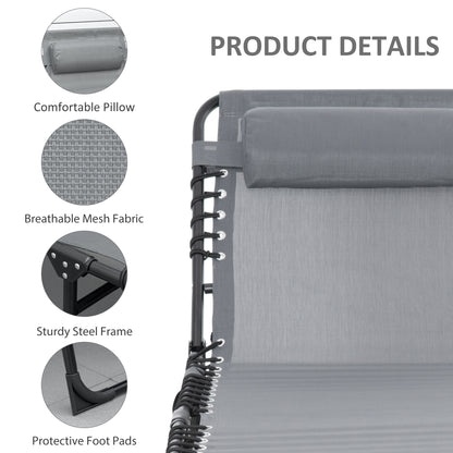 Portable Sun Lounger, Folding Camping Bed Cot, Reclining Lounge Chair 5-position Adjustable Backrest with Side Pocket