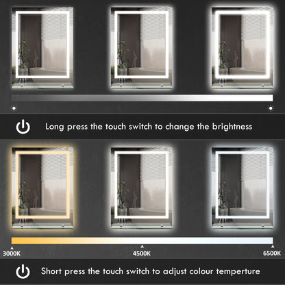 LED Bathroom Mirror with Lights and Shelf, Illuminated Makeup Mirror, Vanity Mirror with 3 Colour, Smart Touch, Anti-Fog