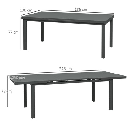 Aluminium Garden Table for 6-8, 246 cm Extending Outdoor Dining Table Rectangle for Patio, Balcony - Charcoal Grey