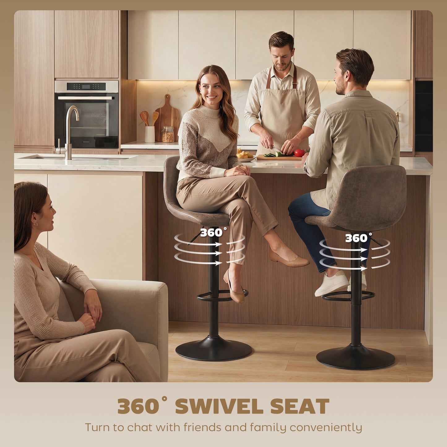 Bar Stools Set of 2, Modern Swivel Barstools with Footrest for Kitchen Island and Dining Room, Brown