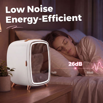 Skincare Refrigerator, 6L Mini Cosmetic Fridge with LED Mirror, Cooling Function for Bedroom, Skincare, Office, White