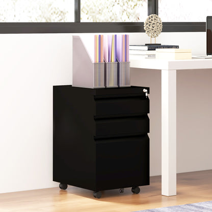 3-Drawer Filing Cabinet with Lock, Mobile Steel File Cabinet for A4, Legal and Letter Size, Under Desk Drawers