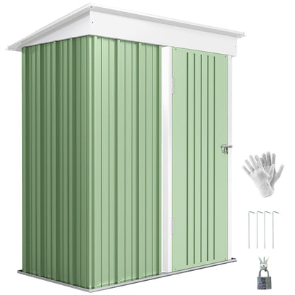 Metal Garden Shed, Outdoor Lean-to Shed for Tool Motor Bike, with Adjustable Shelf, Lock, Gloves, 5'x3'x6', Green